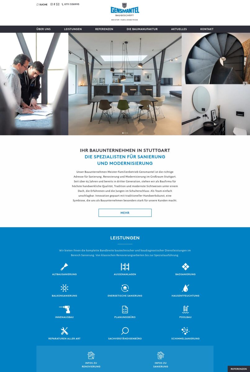 Das Bild zeigt einen Desktop Screenshot der vorgestellten Website