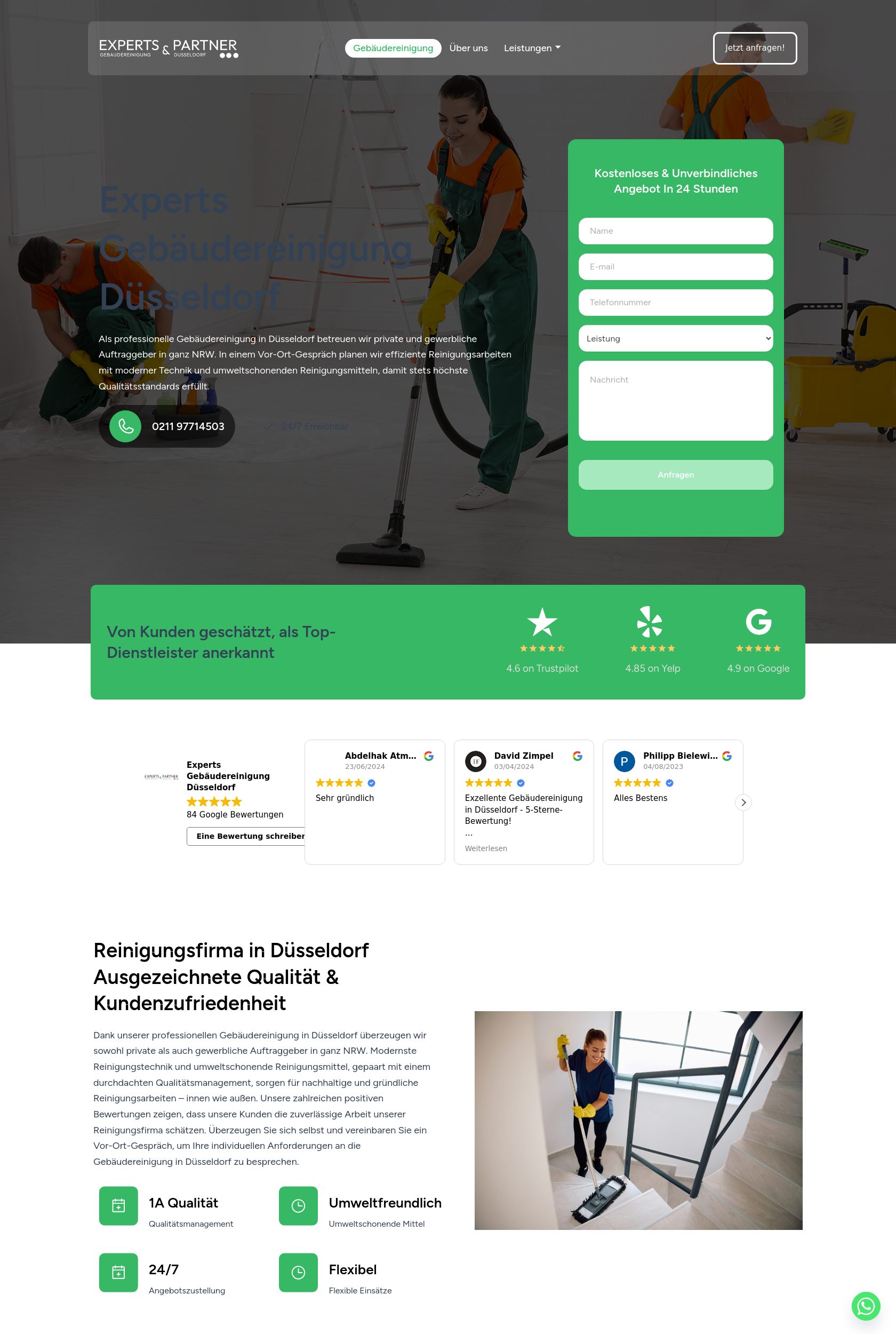 Das Bild zeigt einen Desktop Screenshot der vorgestellten Website