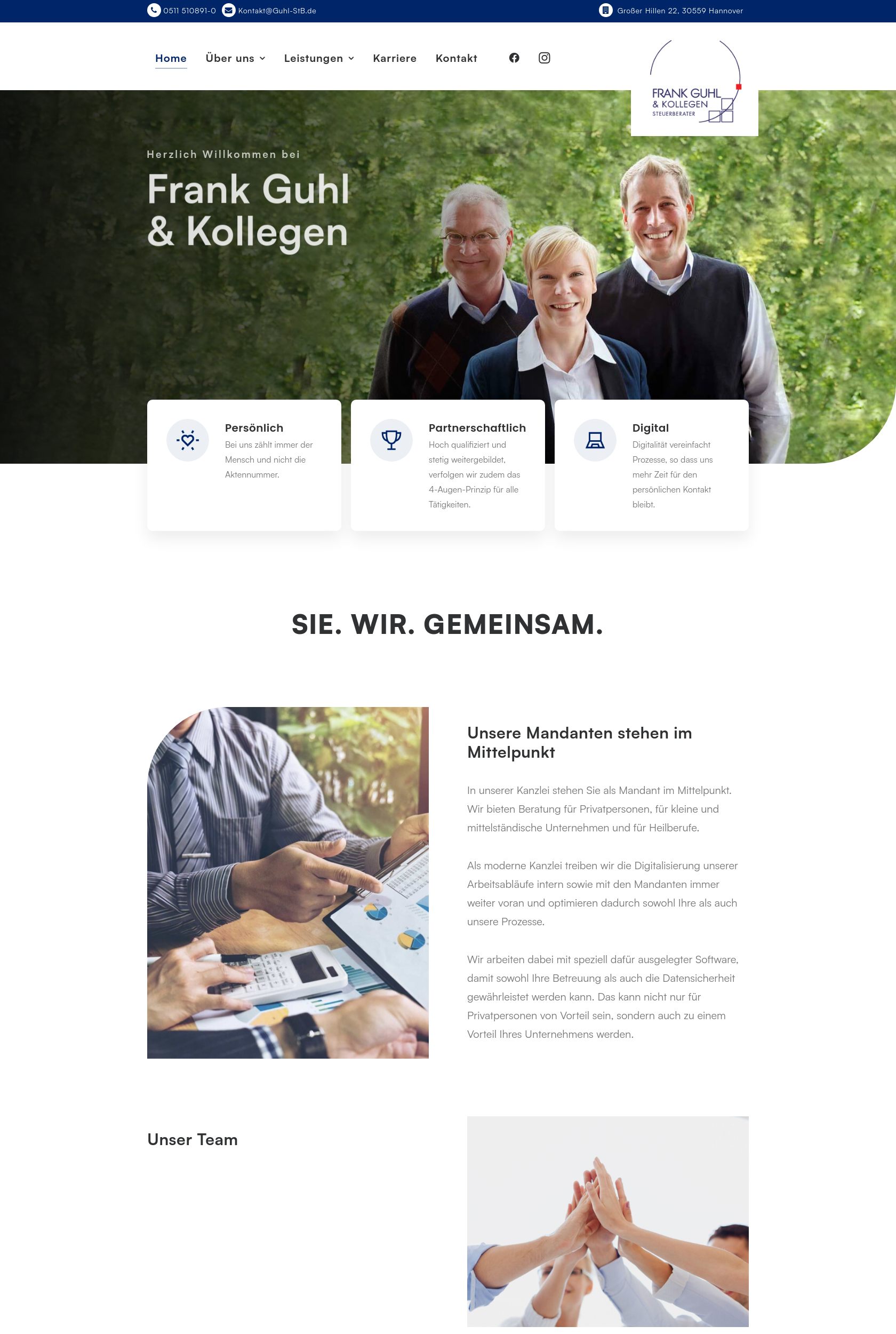 Das Bild zeigt einen Desktop Screenshot der vorgestellten Website