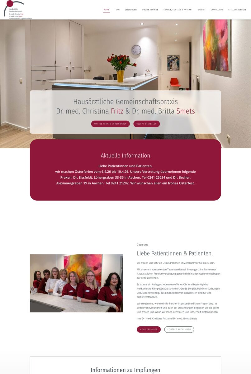 Das Bild zeigt einen Desktop Screenshot der vorgestellten Website