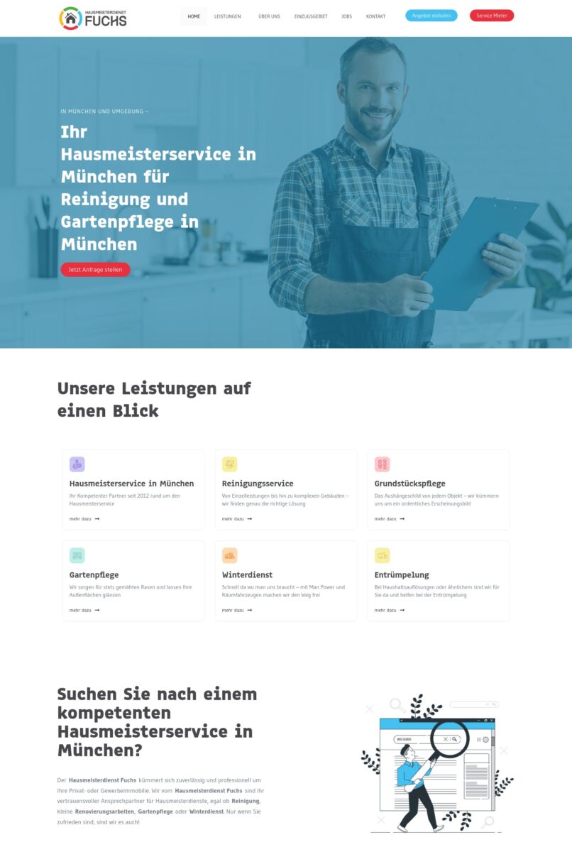 Das Bild zeigt einen Desktop Screenshot der vorgestellten Website