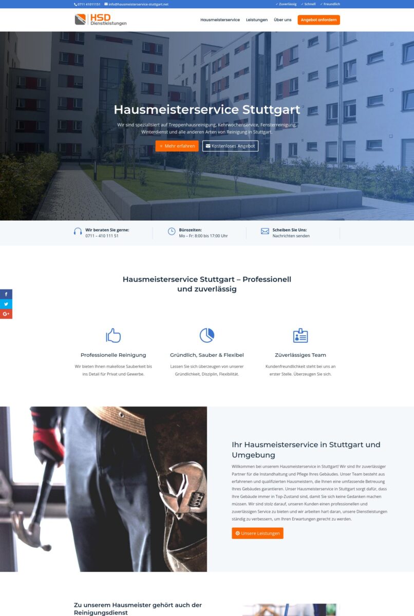 Das Bild zeigt einen Desktop Screenshot der vorgestellten Website