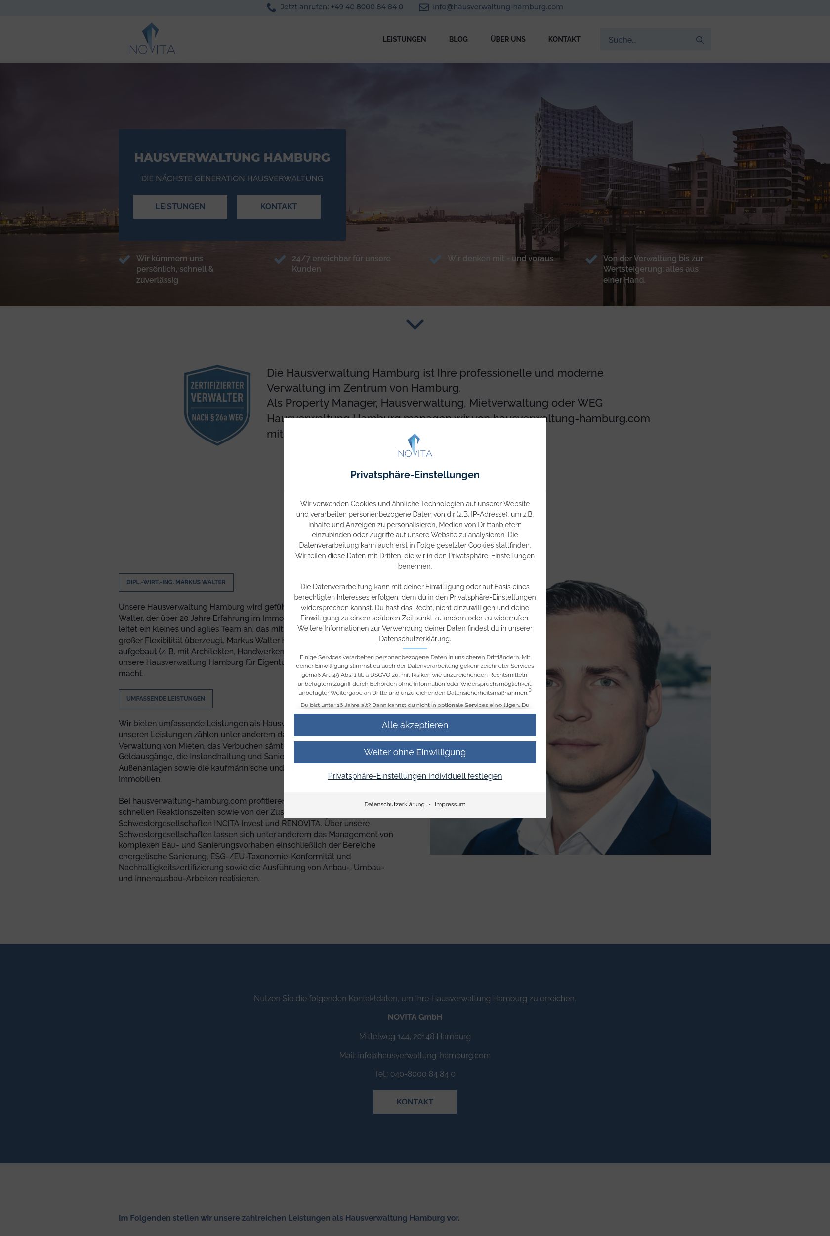 Das Bild zeigt einen Desktop Screenshot der vorgestellten Website