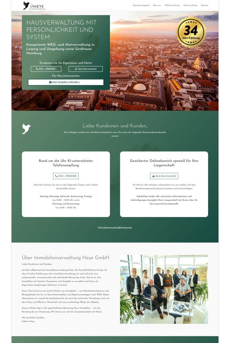 Das Bild zeigt einen Desktop Screenshot der vorgestellten Website