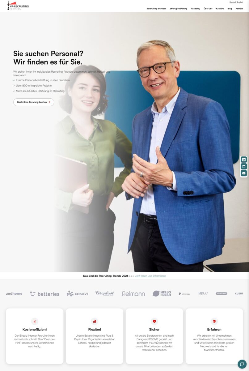 Das Bild zeigt einen Desktop Screenshot der vorgestellten Website