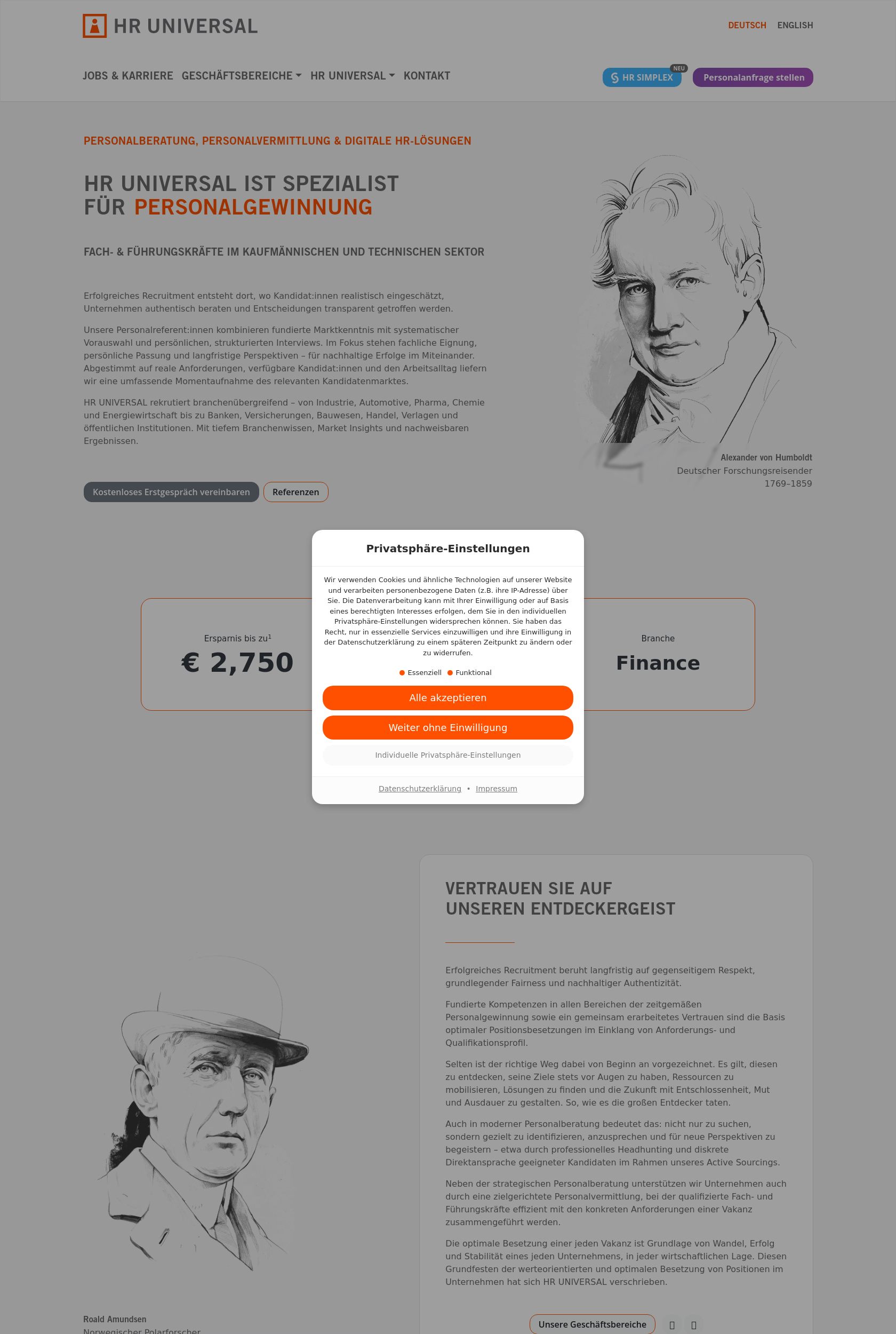 Das Bild zeigt einen Desktop Screenshot der vorgestellten Website