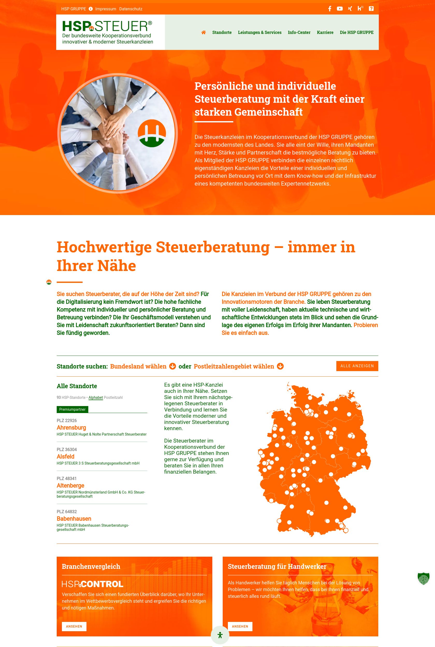 Das Bild zeigt einen Desktop Screenshot der vorgestellten Website