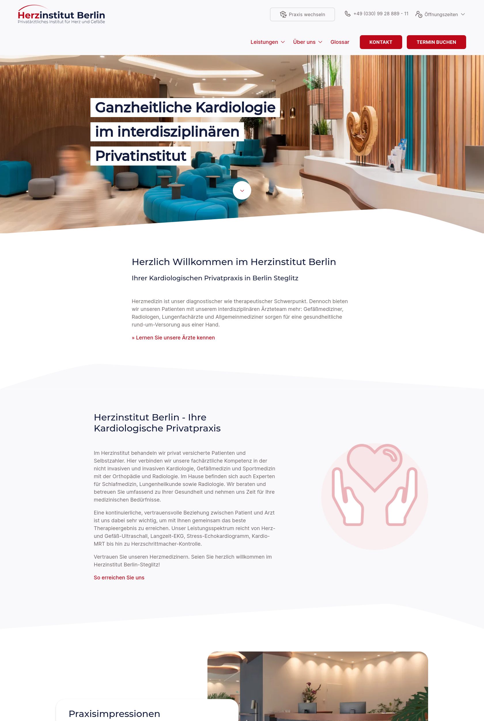 Das Bild zeigt einen Desktop Screenshot der vorgestellten Website