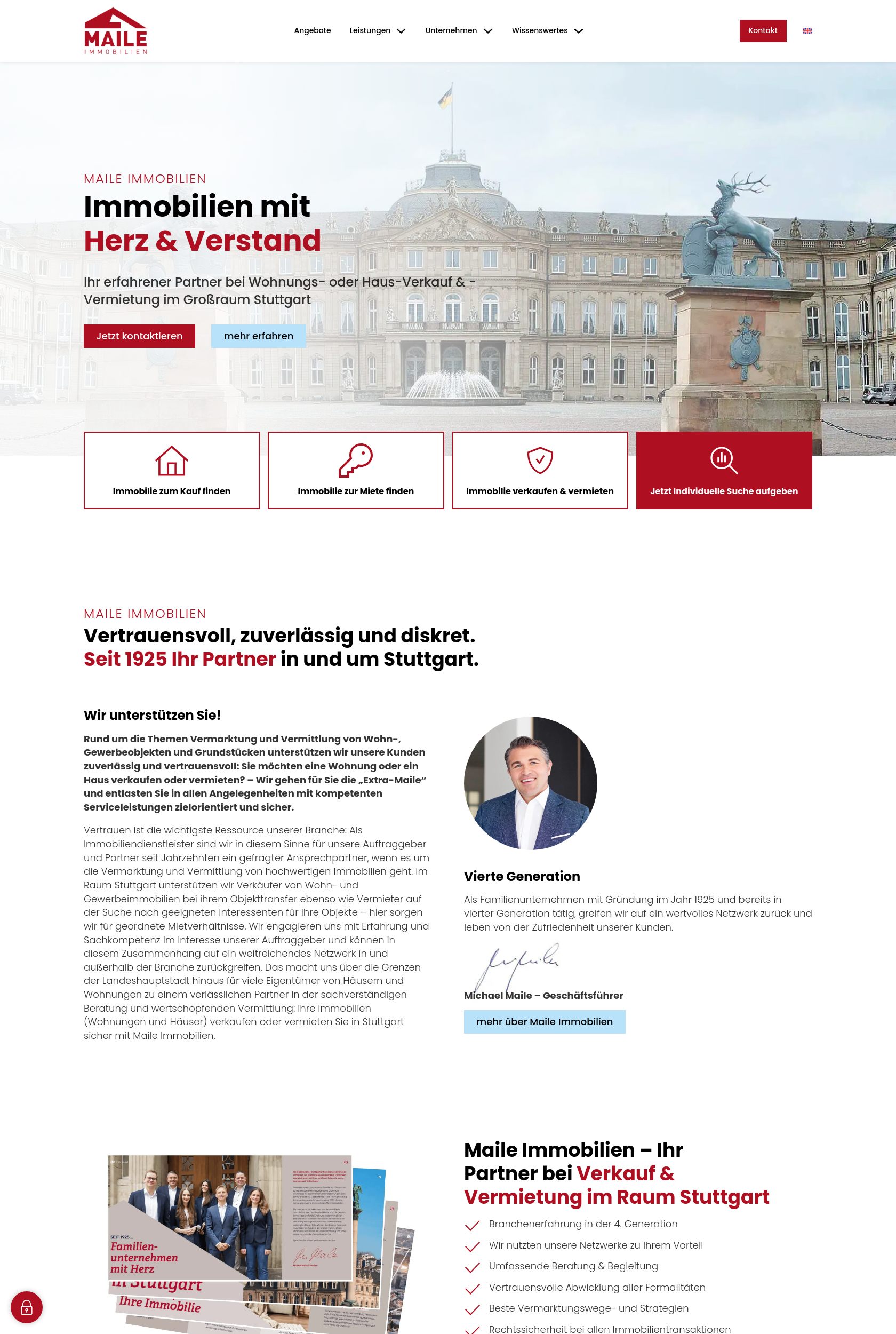 Das Bild zeigt einen Desktop Screenshot der vorgestellten Website