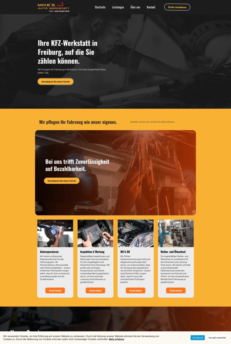 Das Bild zeigt einen Desktop Screenshot der vorgestellten Website
