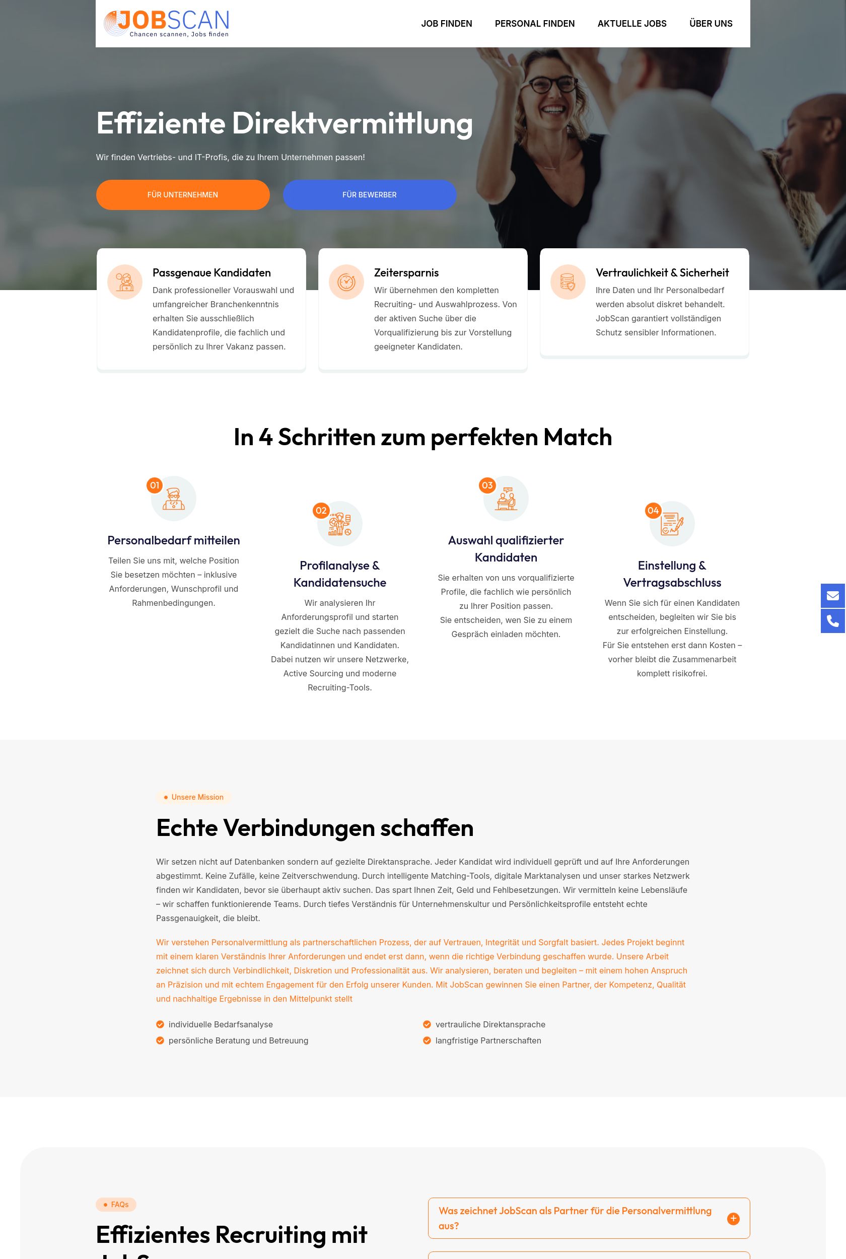 Das Bild zeigt einen Desktop Screenshot der vorgestellten Website