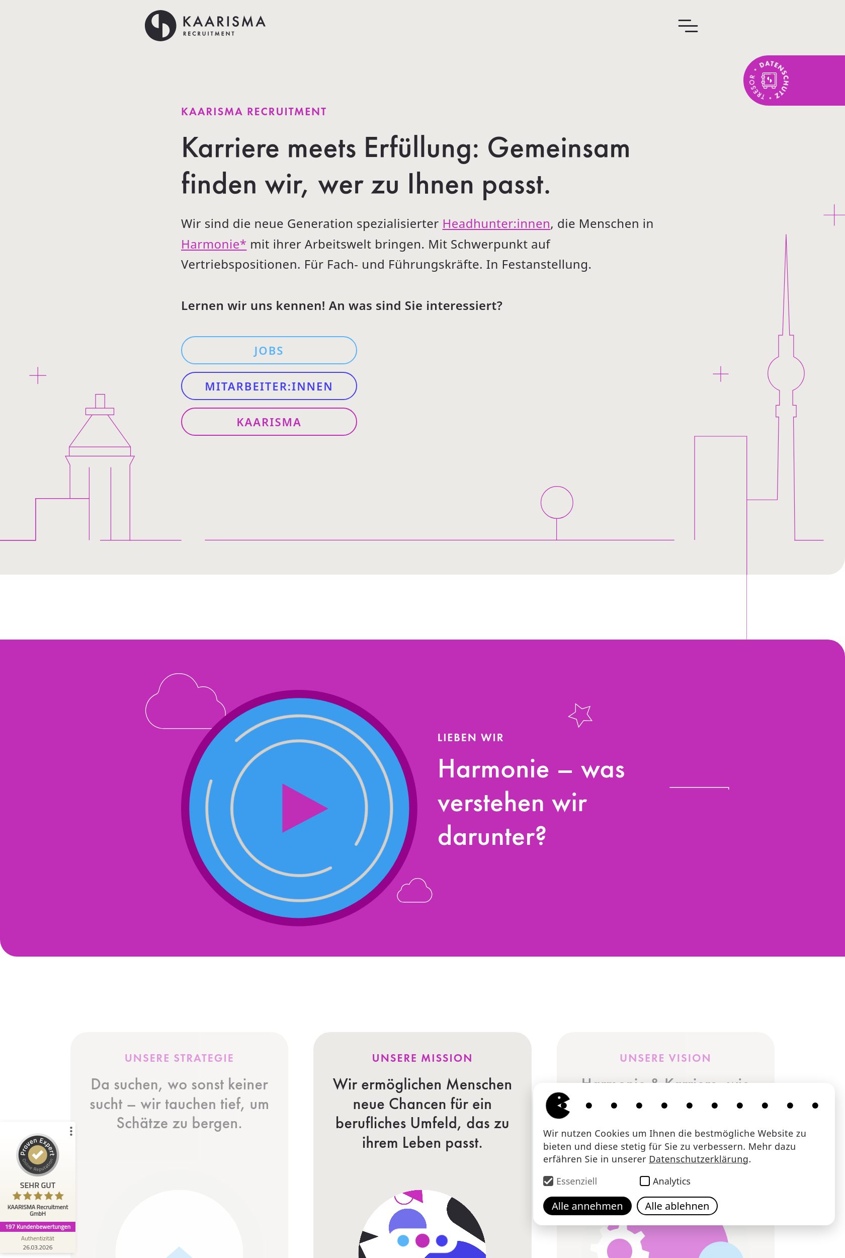 Das Bild zeigt einen Desktop Screenshot der vorgestellten Website