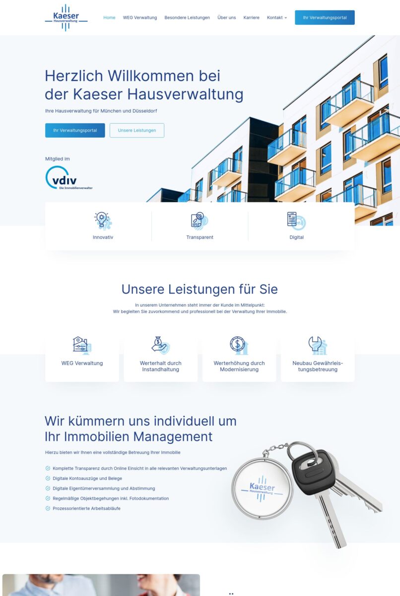 Das Bild zeigt einen Desktop Screenshot der vorgestellten Website