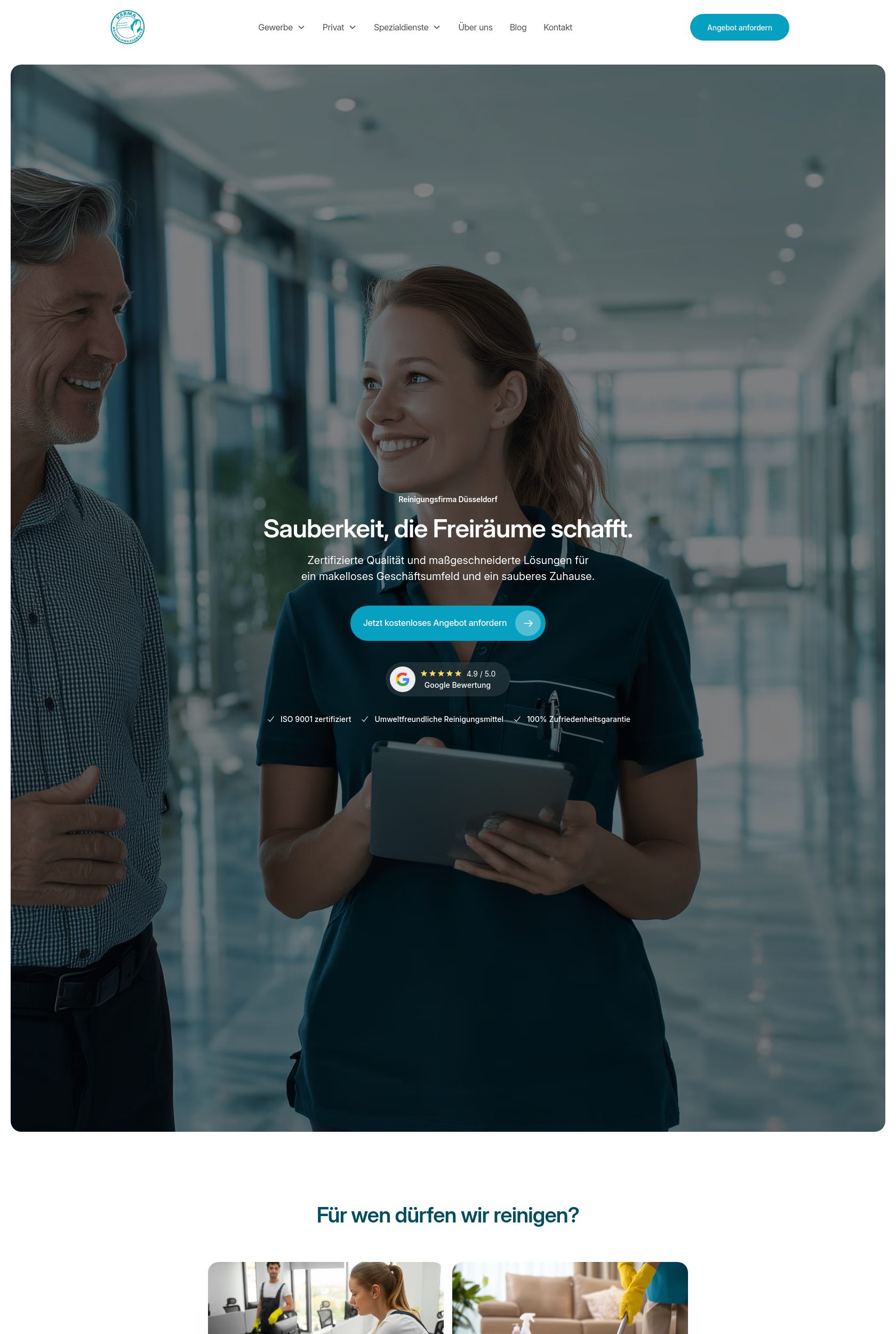 Das Bild zeigt einen Desktop Screenshot der vorgestellten Website
