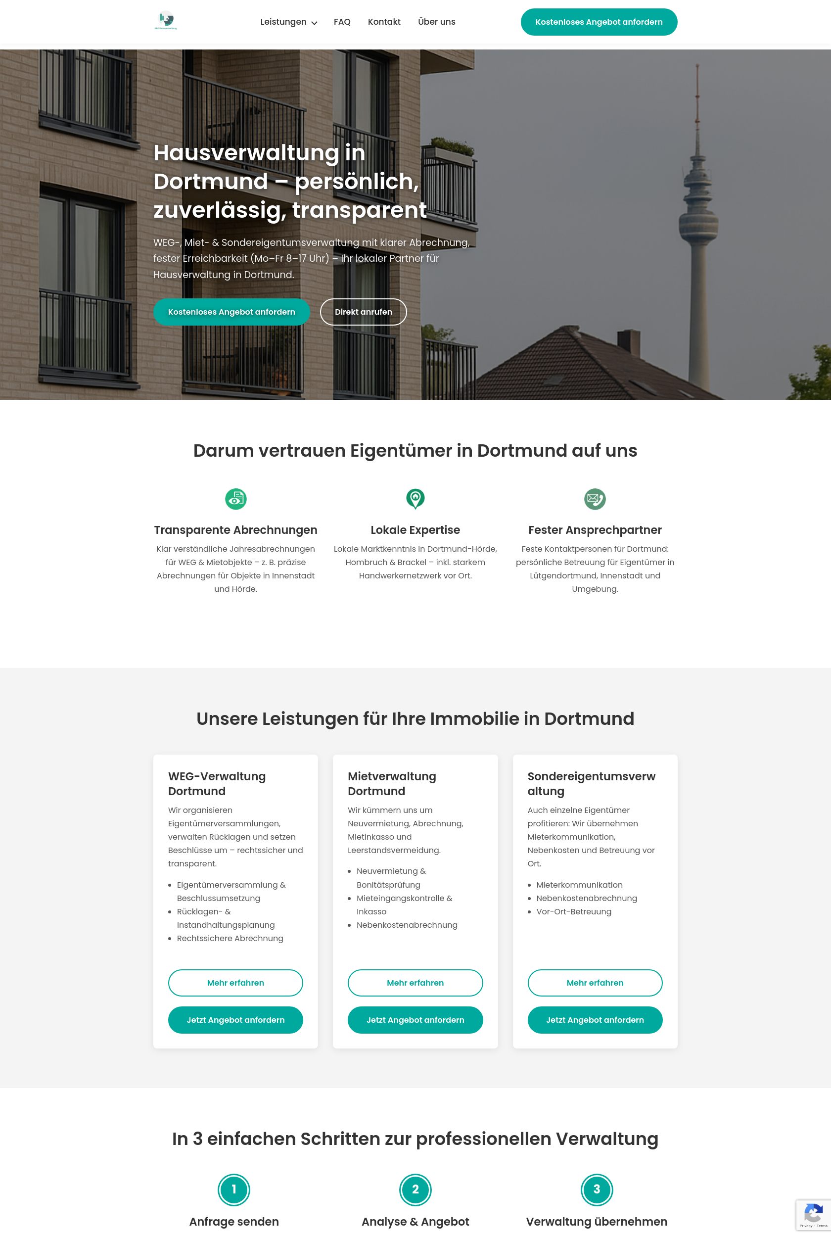 Das Bild zeigt einen Desktop Screenshot der vorgestellten Website