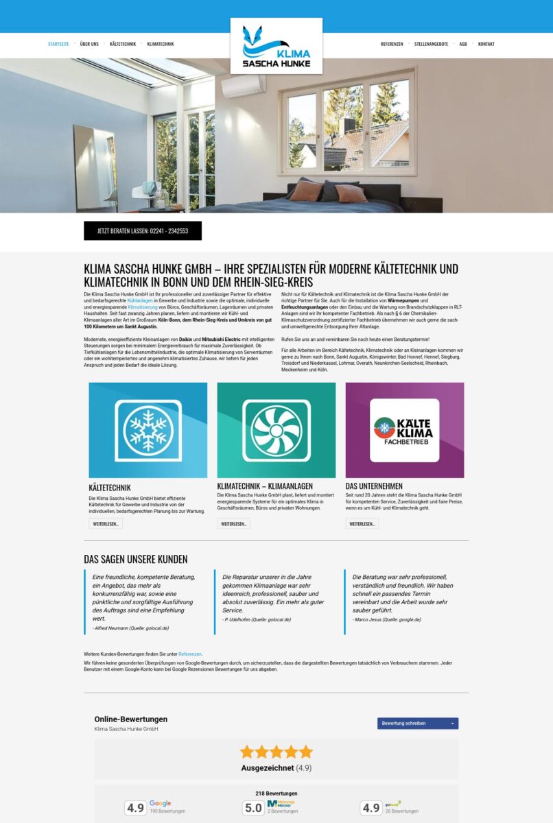 Das Bild zeigt einen Desktop Screenshot der vorgestellten Website