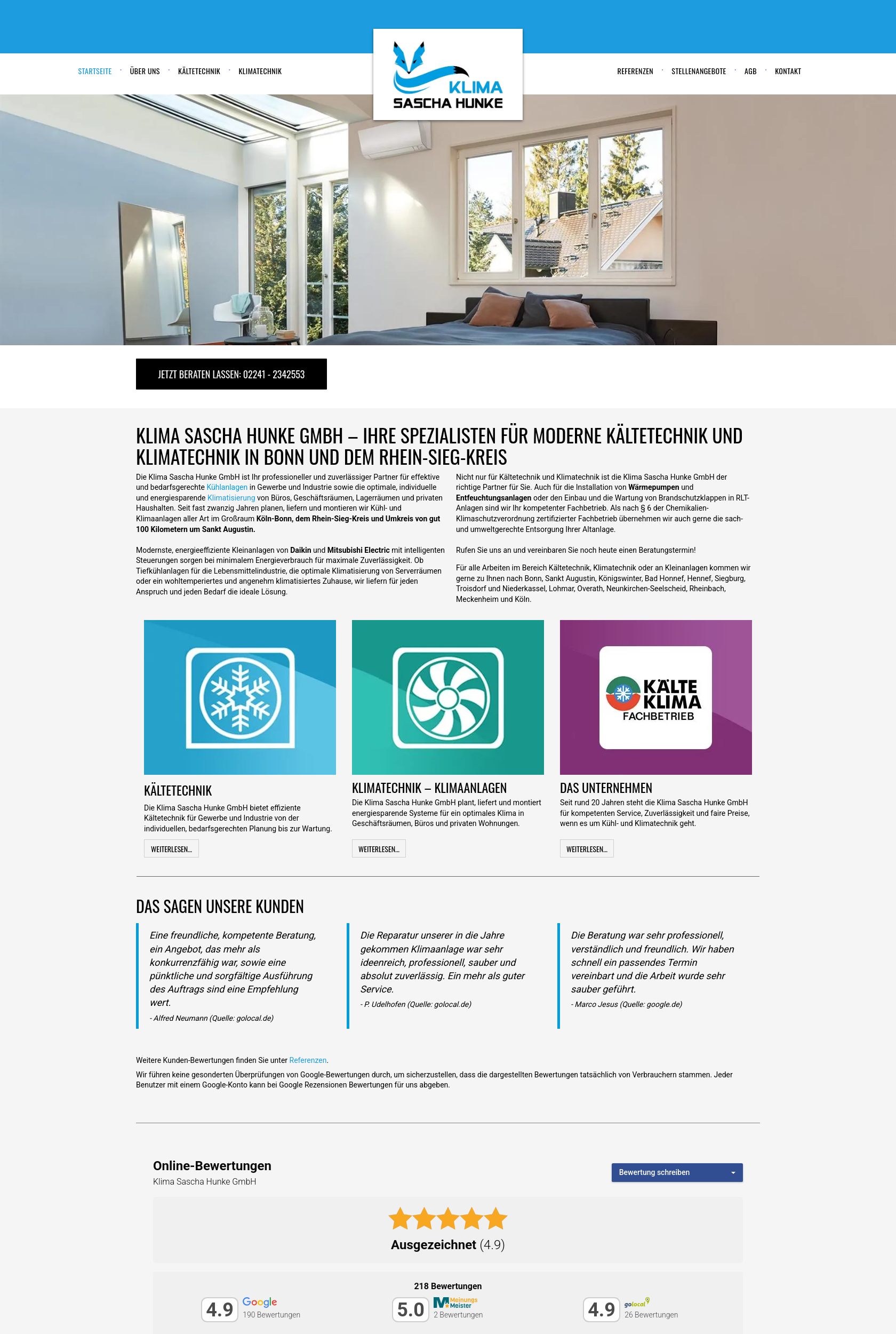 Das Bild zeigt einen Desktop Screenshot der vorgestellten Website