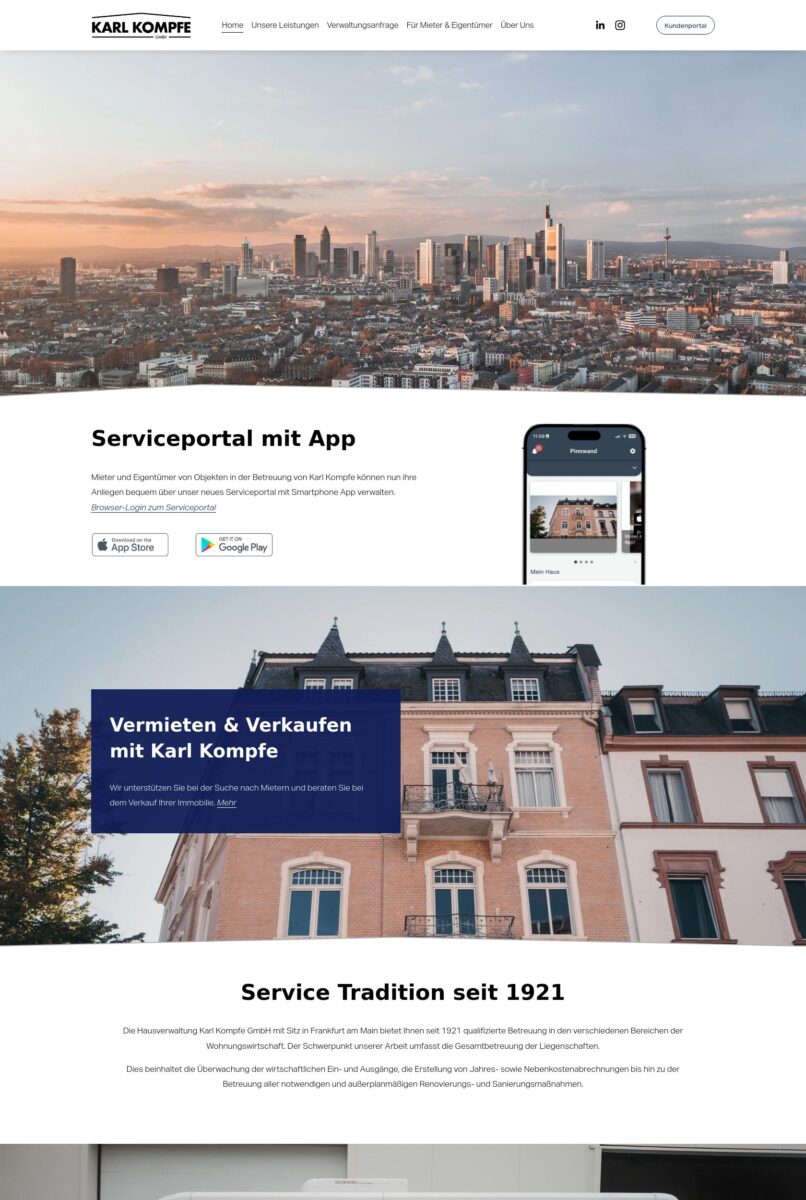 Das Bild zeigt einen Desktop Screenshot der vorgestellten Website