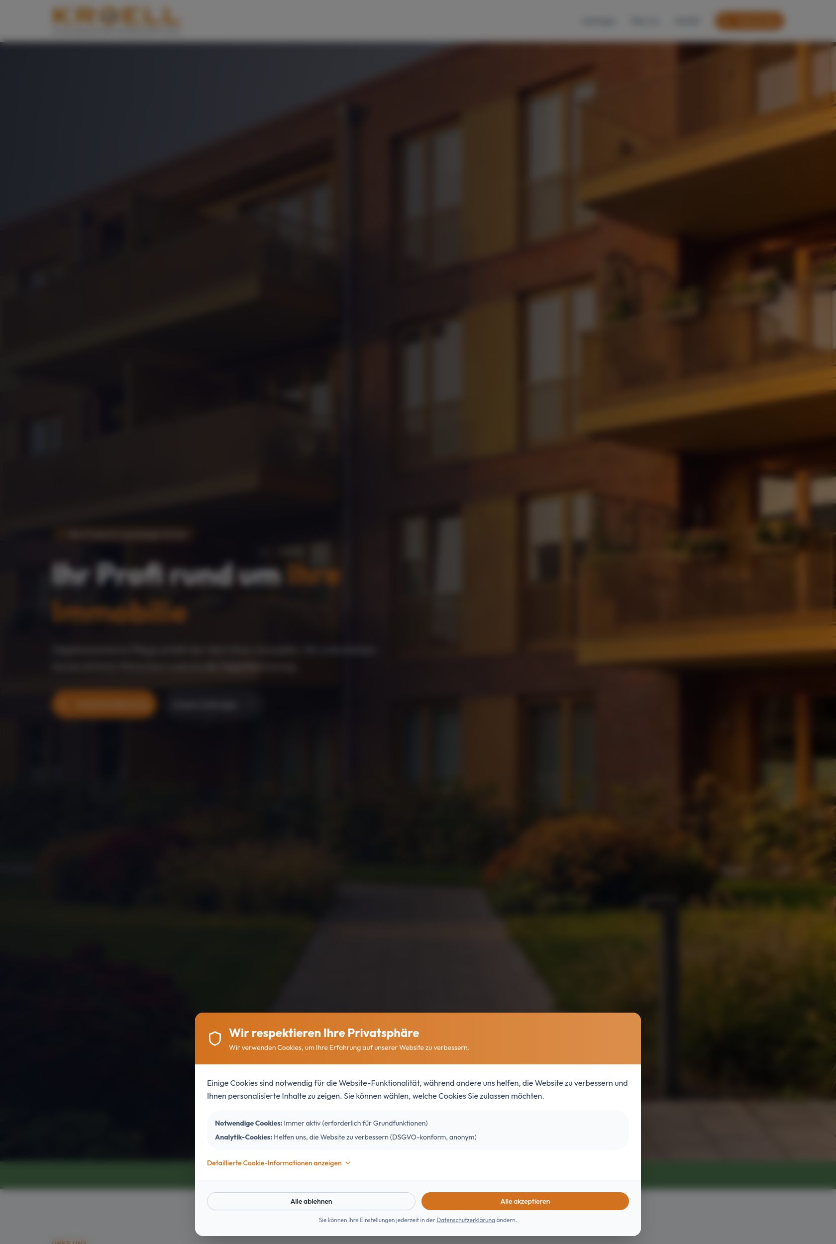 Das Bild zeigt einen Desktop Screenshot der vorgestellten Website