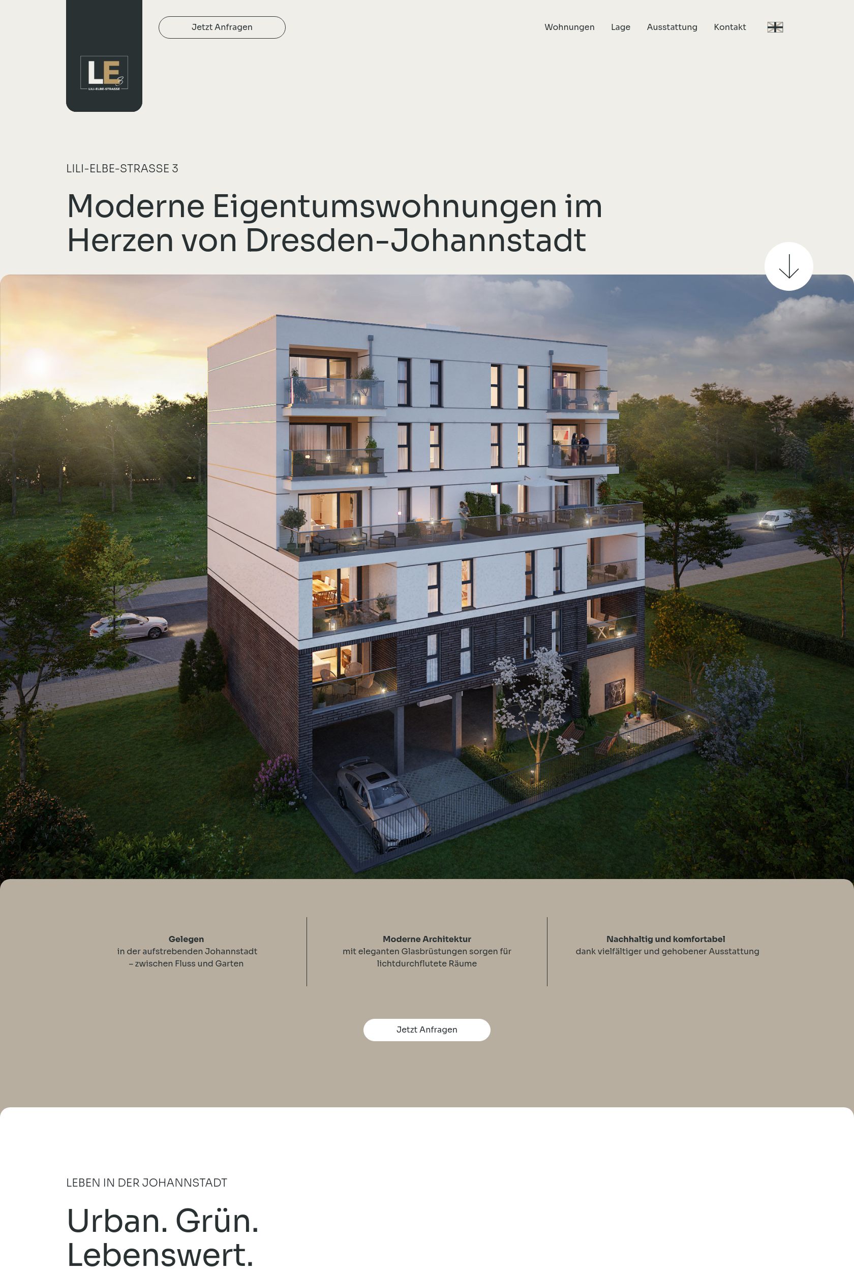 Das Bild zeigt einen Desktop Screenshot der vorgestellten Website