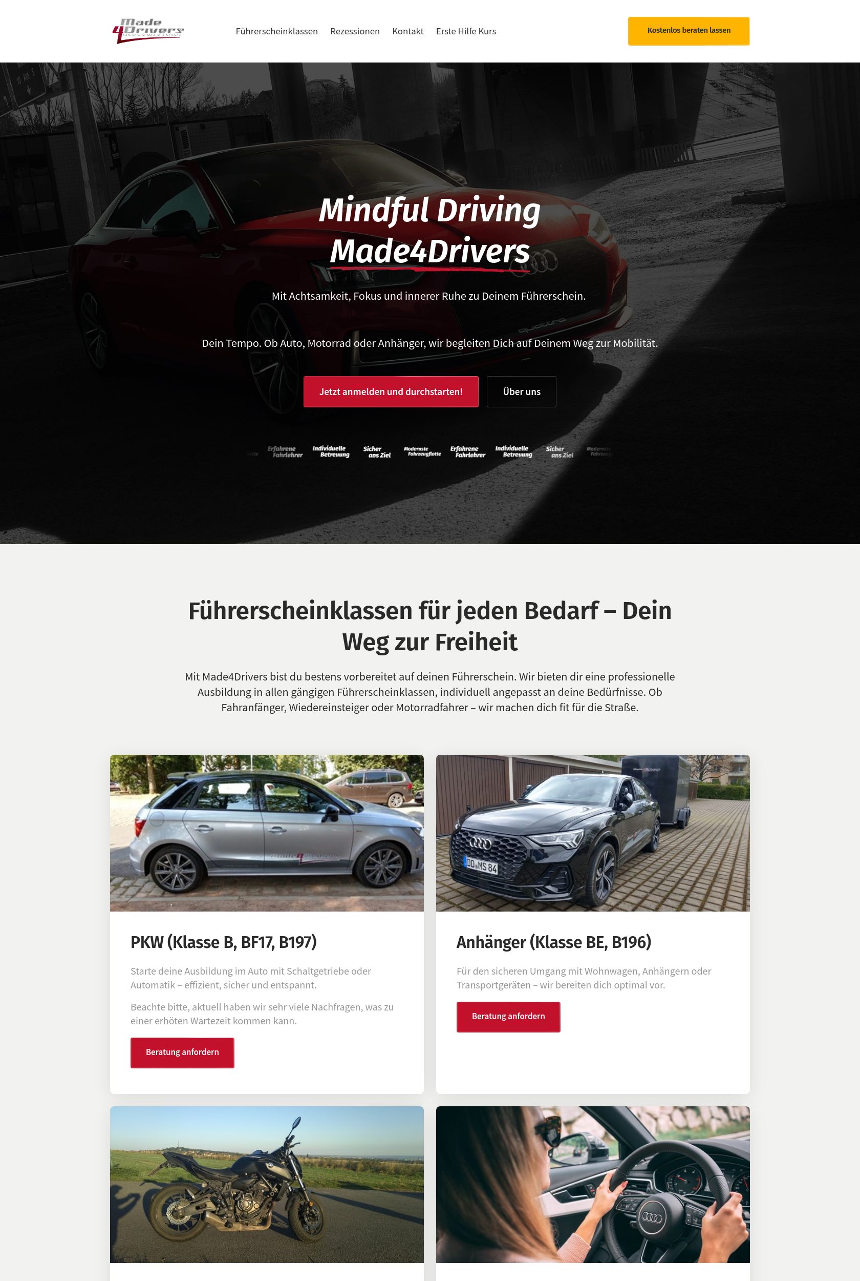 Das Bild zeigt einen Desktop Screenshot der vorgestellten Website