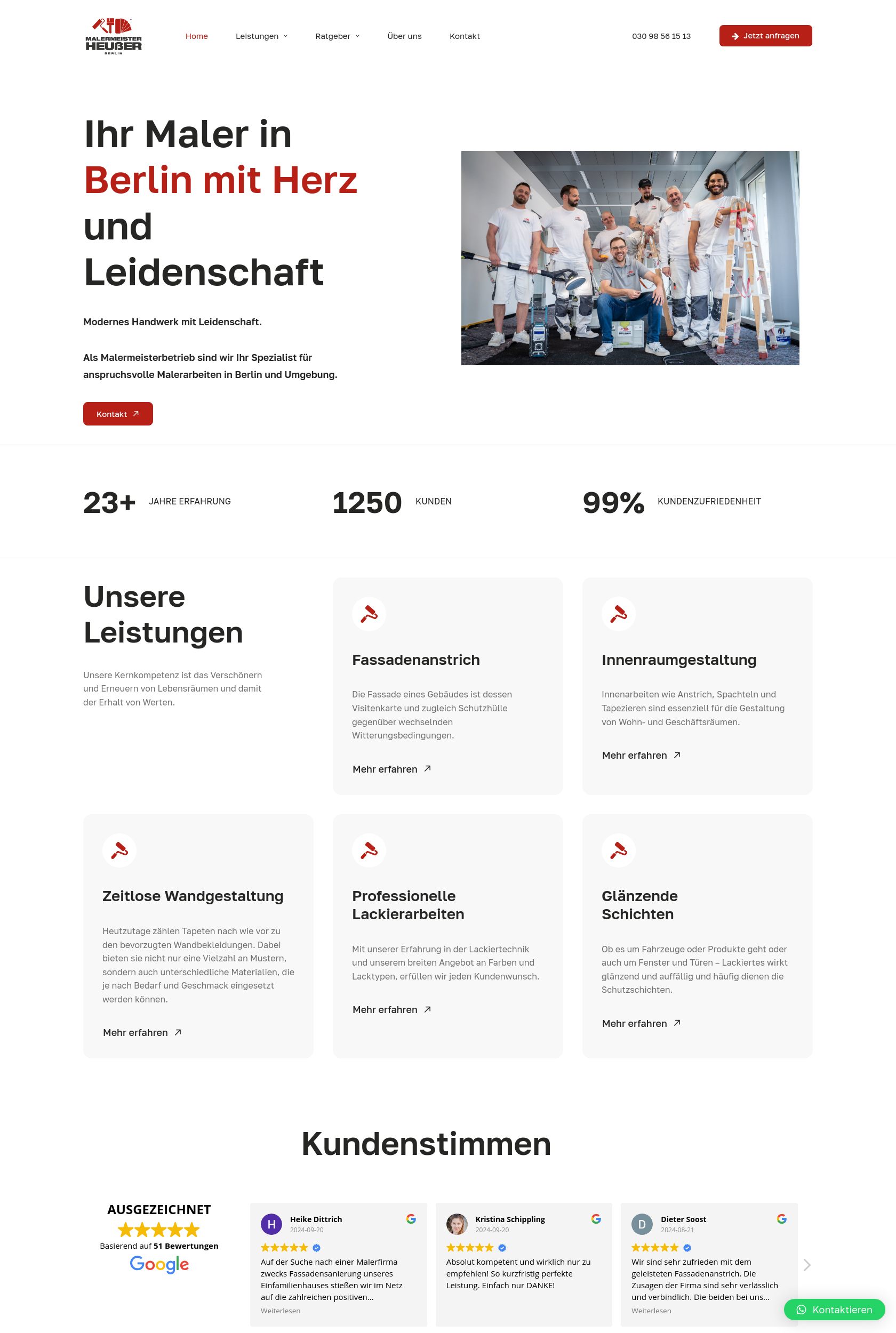 Das Bild zeigt einen Desktop Screenshot der vorgestellten Website