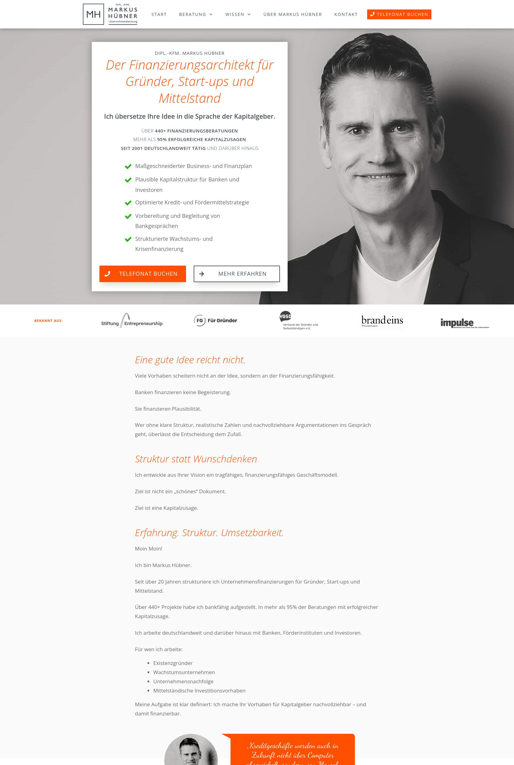 Das Bild zeigt einen Desktop Screenshot der vorgestellten Website