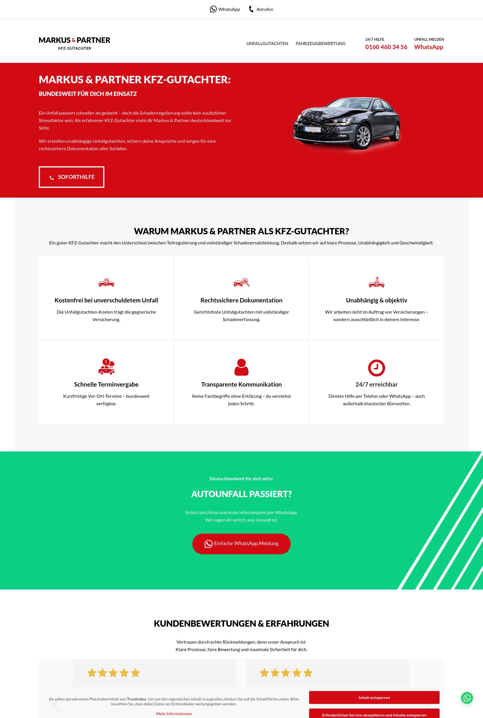 Das Bild zeigt einen Desktop Screenshot der vorgestellten Website