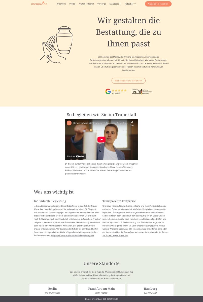 Das Bild zeigt einen Desktop Screenshot der vorgestellten Website