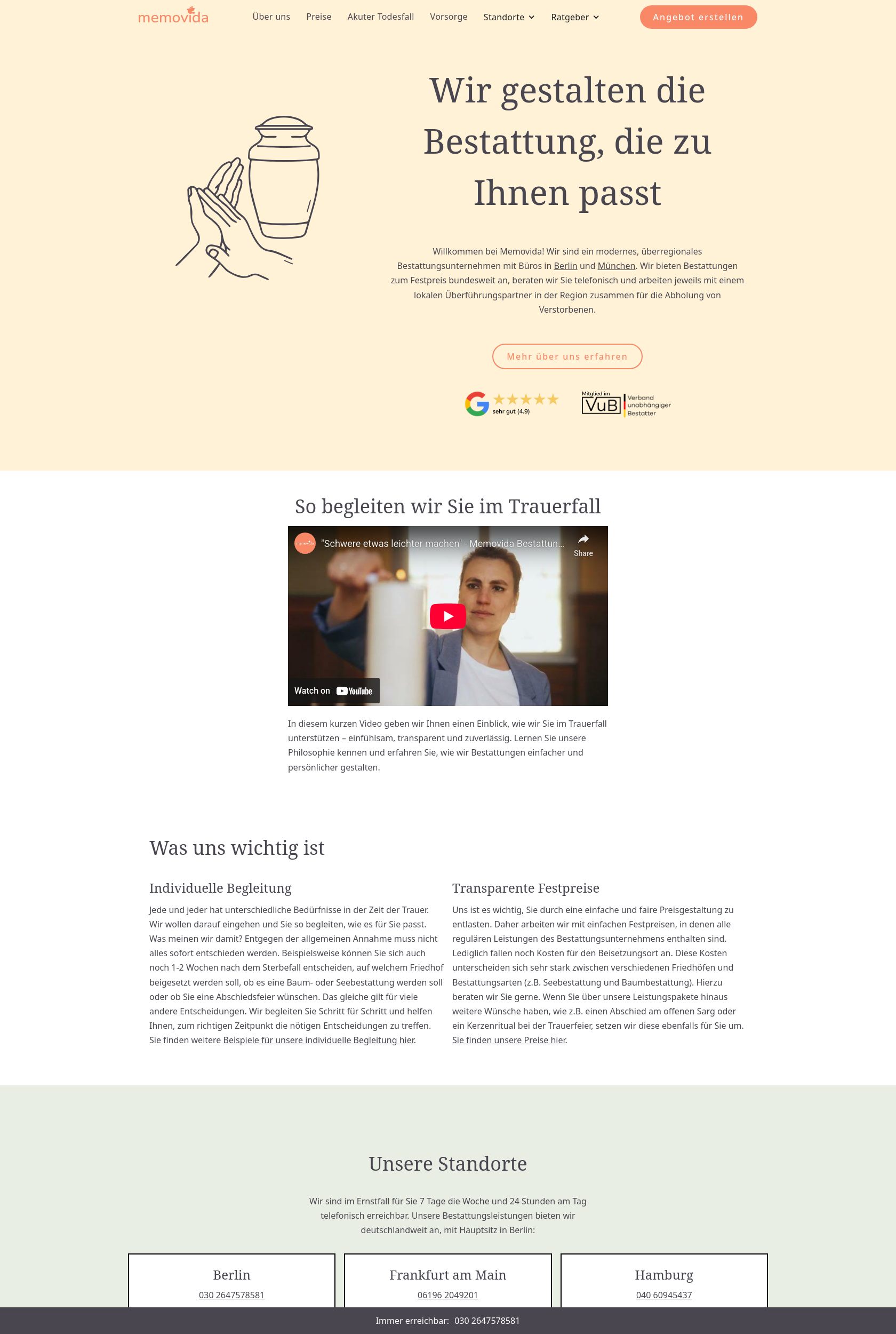 Das Bild zeigt einen Desktop Screenshot der vorgestellten Website