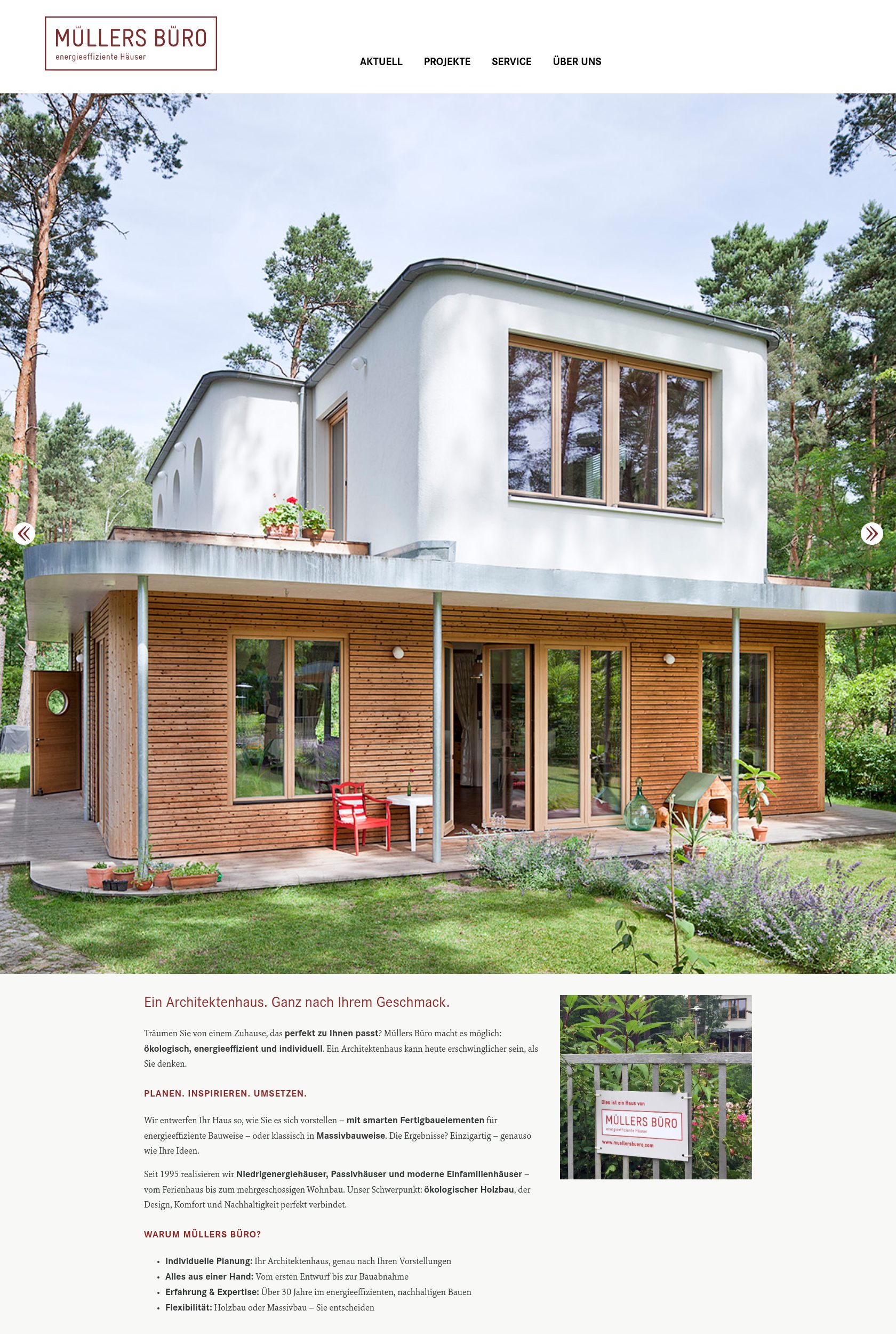 Das Bild zeigt einen Desktop Screenshot der vorgestellten Website