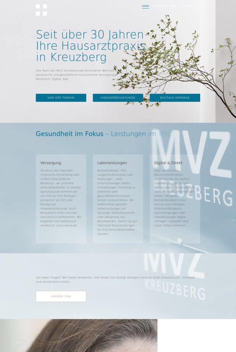 Das Bild zeigt einen Desktop Screenshot der vorgestellten Website