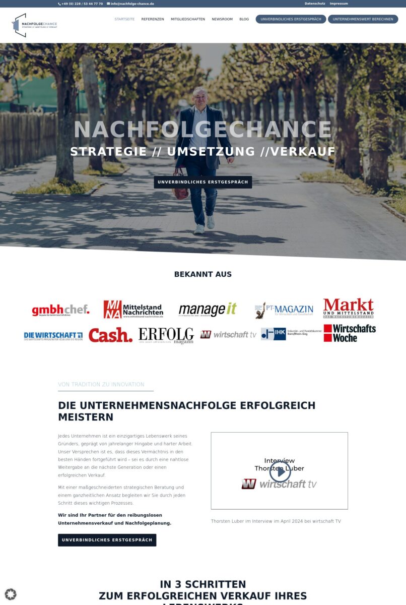 Das Bild zeigt einen Desktop Screenshot der vorgestellten Website
