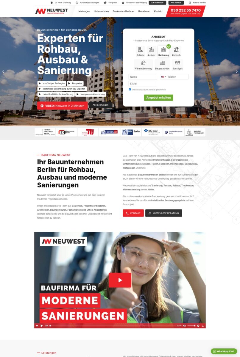 Das Bild zeigt einen Desktop Screenshot der vorgestellten Website