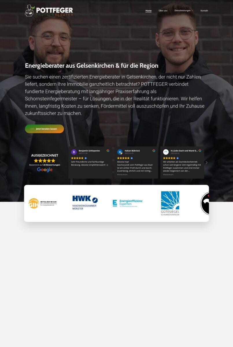 Das Bild zeigt einen Desktop Screenshot der vorgestellten Website