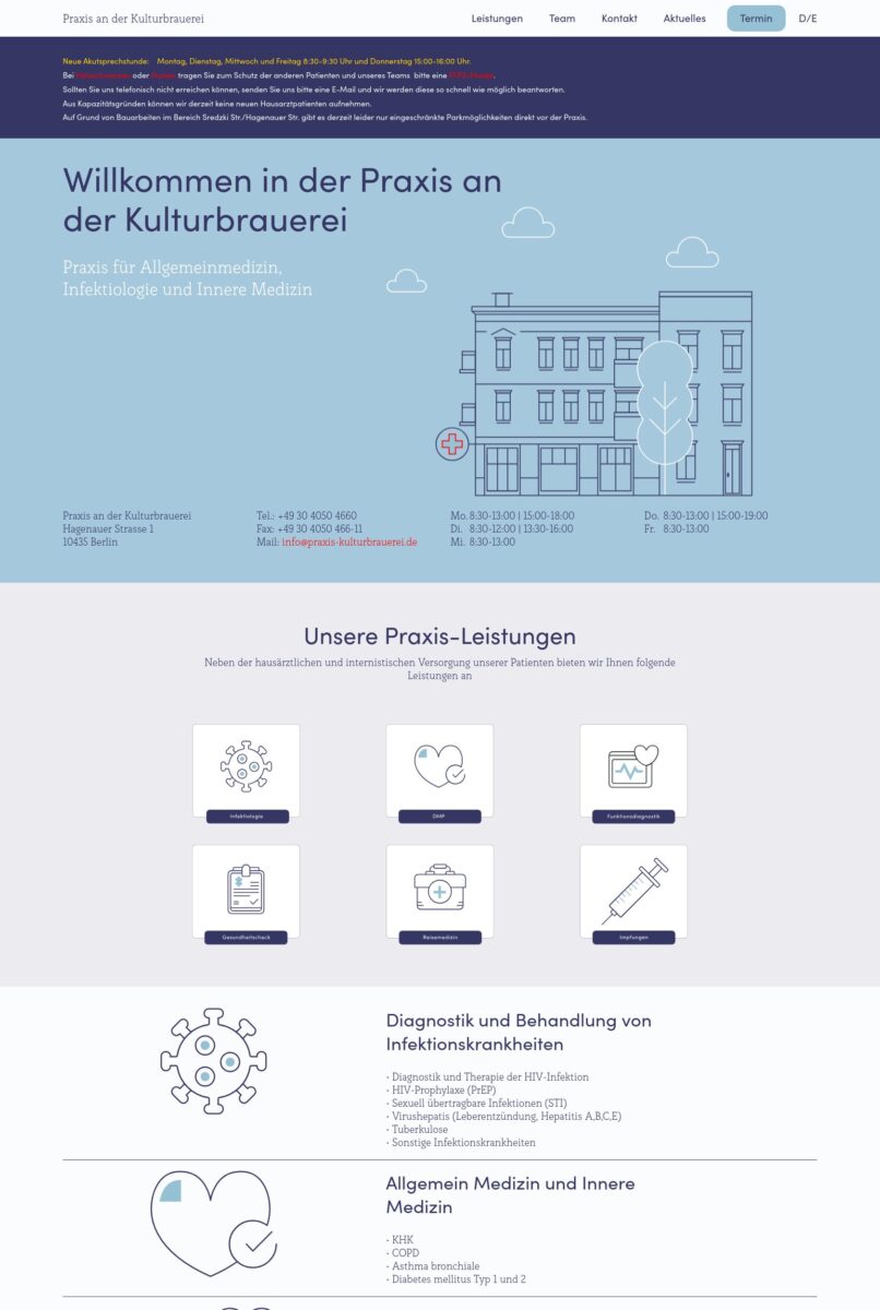 Das Bild zeigt einen Desktop Screenshot der vorgestellten Website