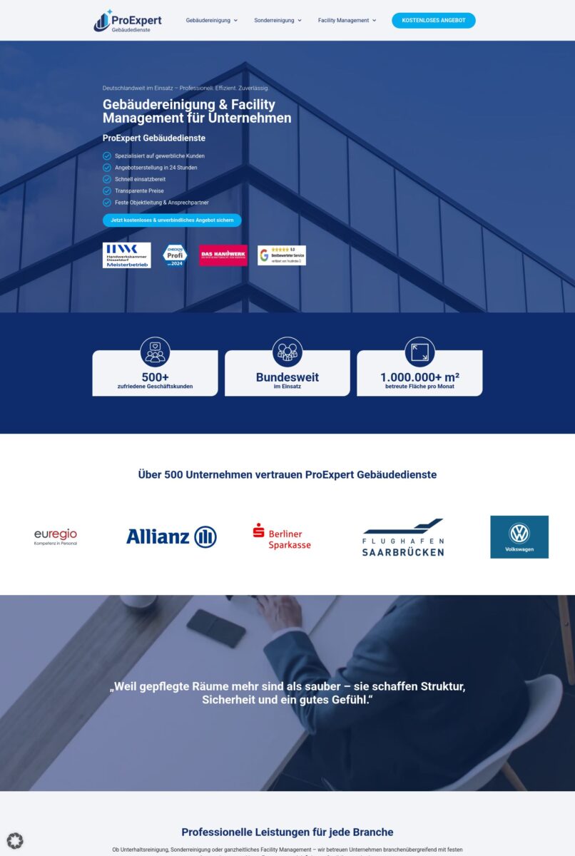 Das Bild zeigt einen Desktop Screenshot der vorgestellten Website