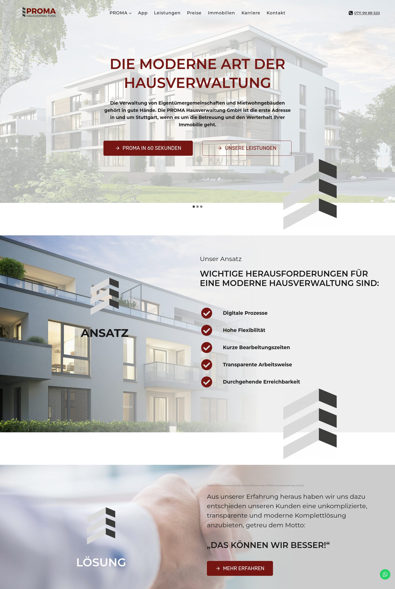 Das Bild zeigt einen Desktop Screenshot der vorgestellten Website