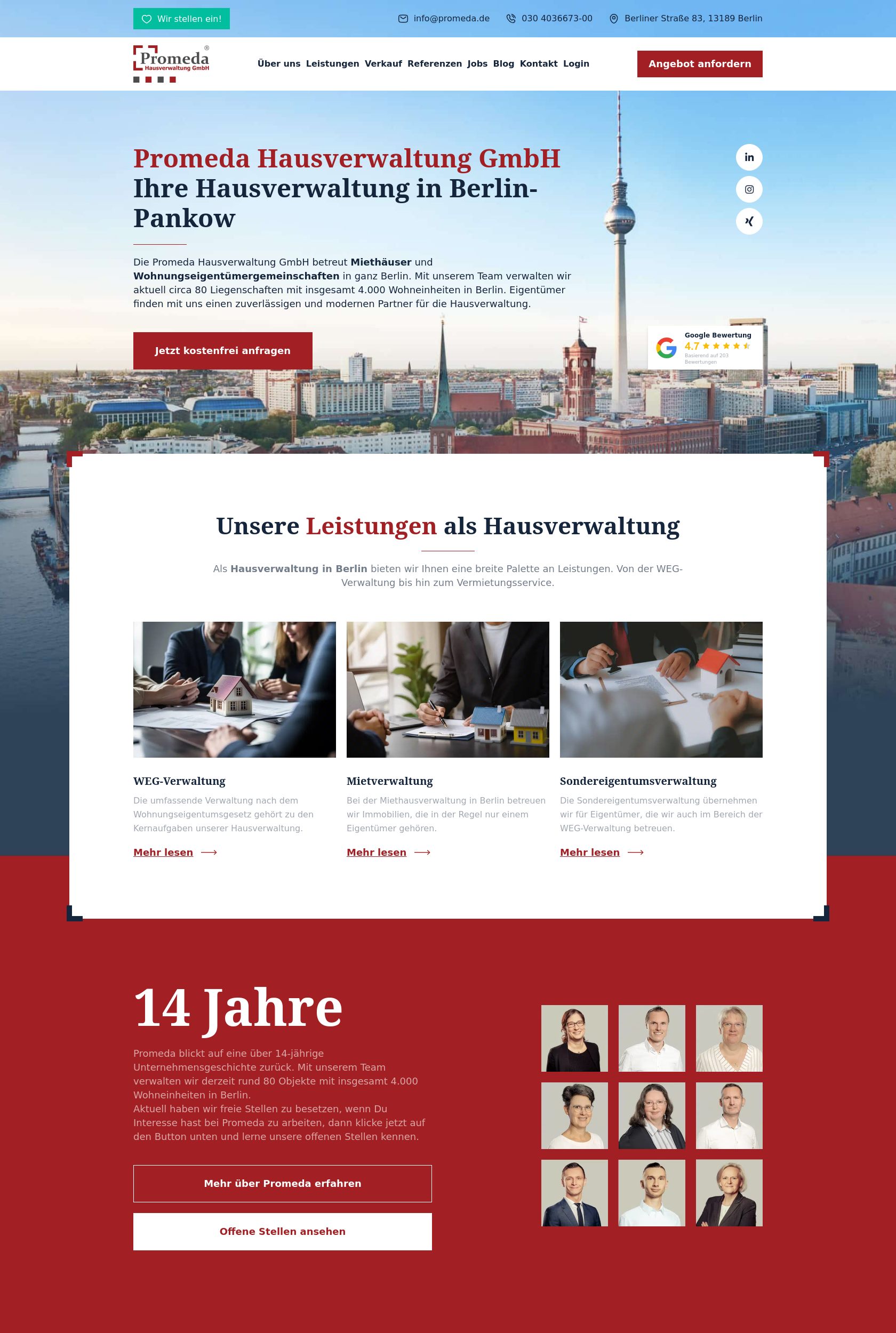 Das Bild zeigt einen Desktop Screenshot der vorgestellten Website