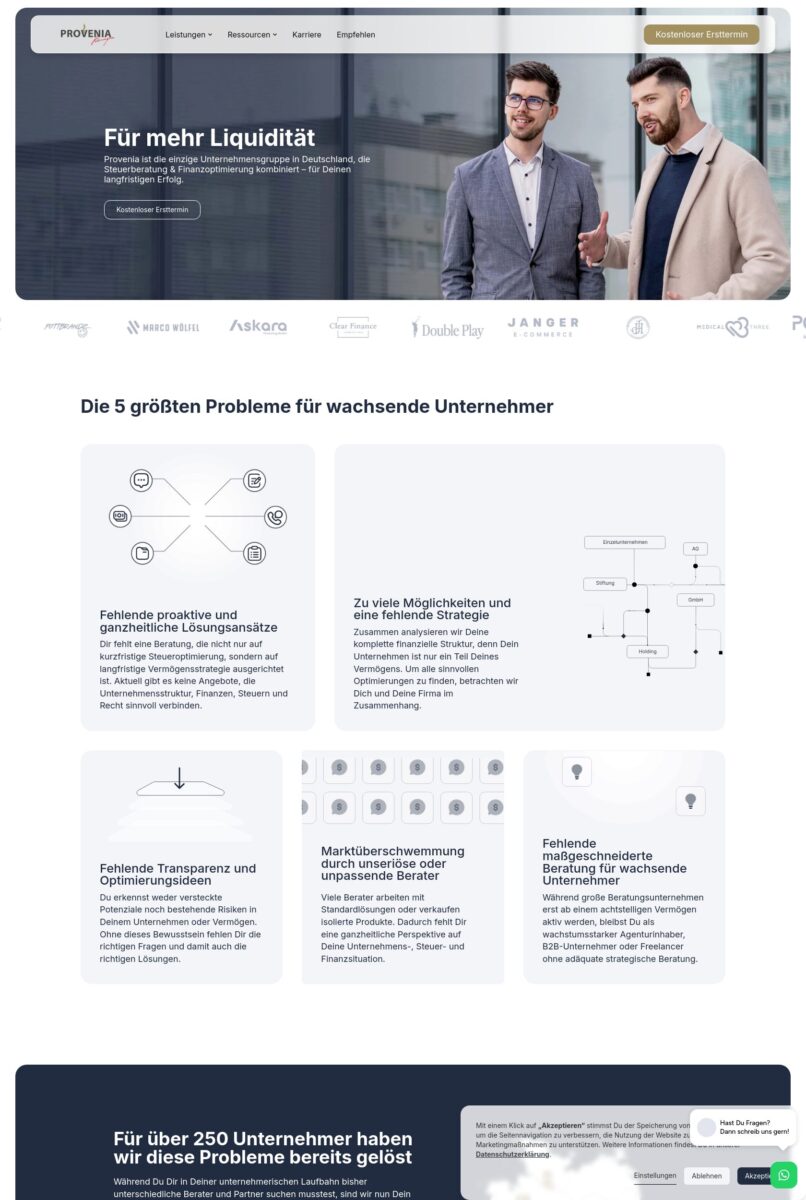 Das Bild zeigt einen Desktop Screenshot der vorgestellten Website