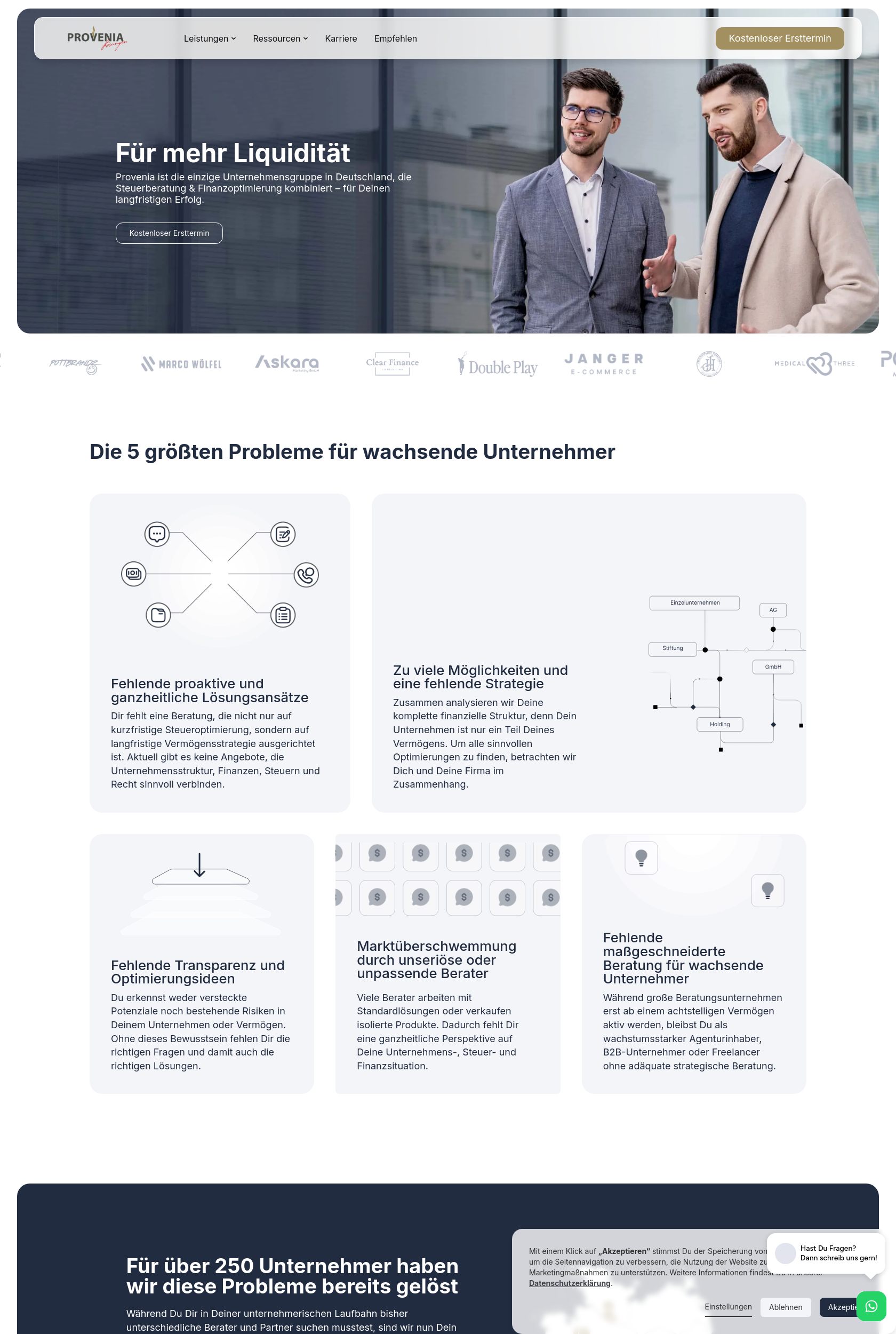 Das Bild zeigt einen Desktop Screenshot der vorgestellten Website