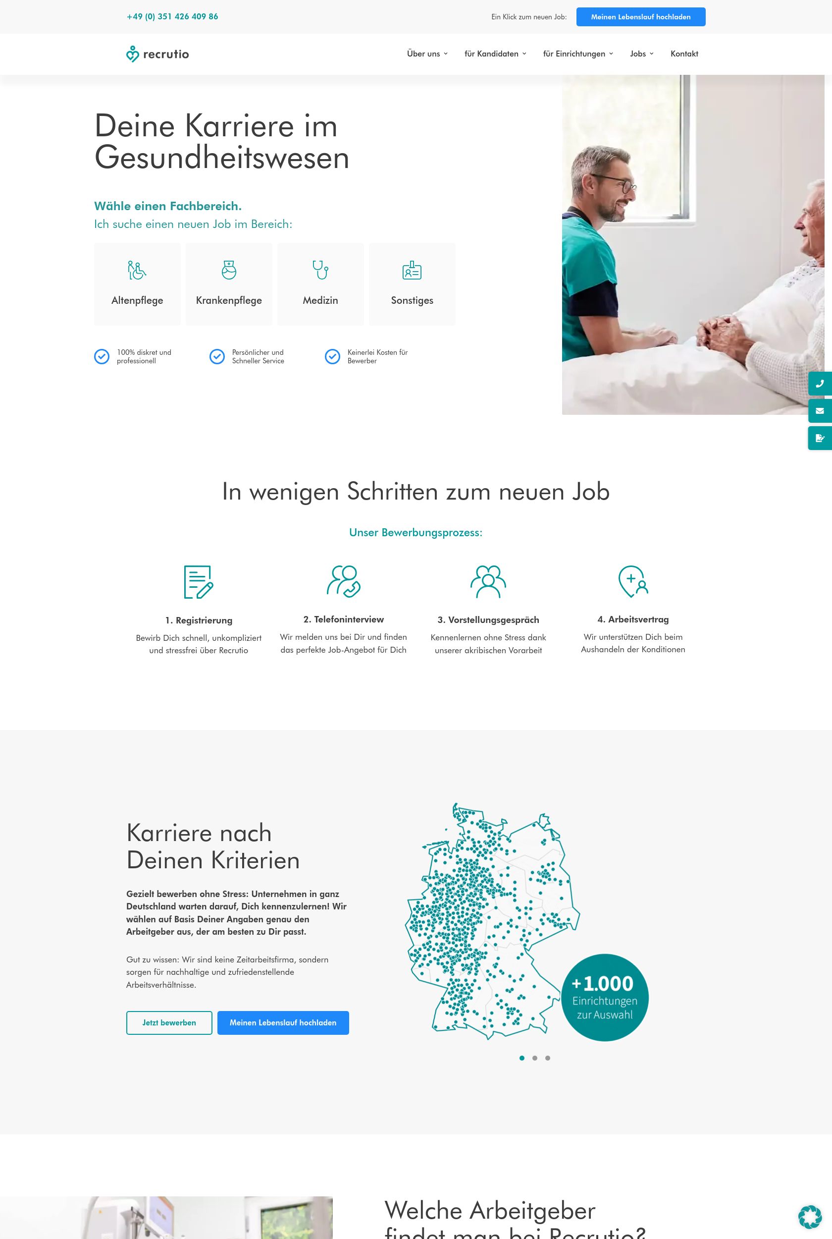 Das Bild zeigt einen Desktop Screenshot der vorgestellten Website