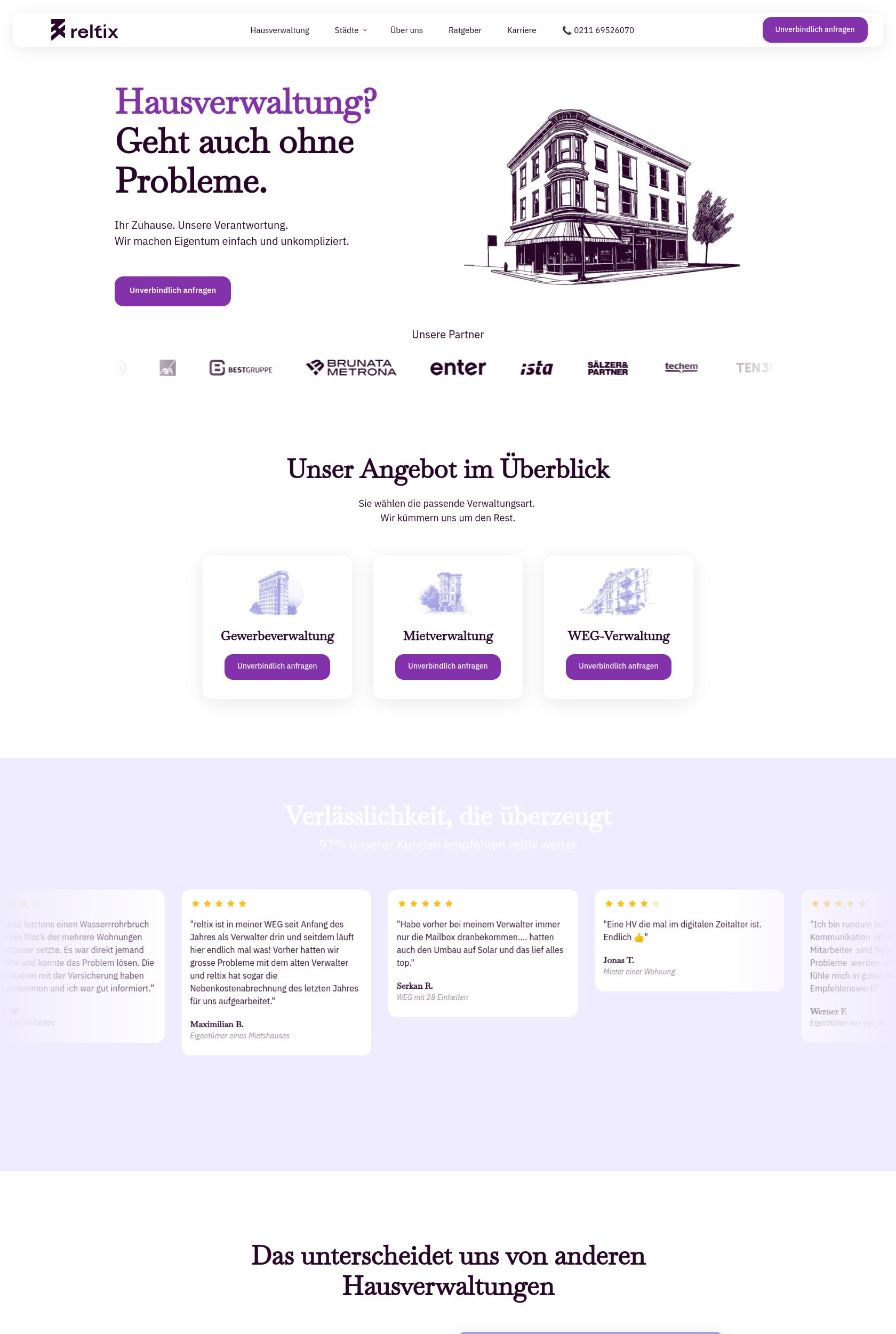 Das Bild zeigt einen Desktop Screenshot der vorgestellten Website