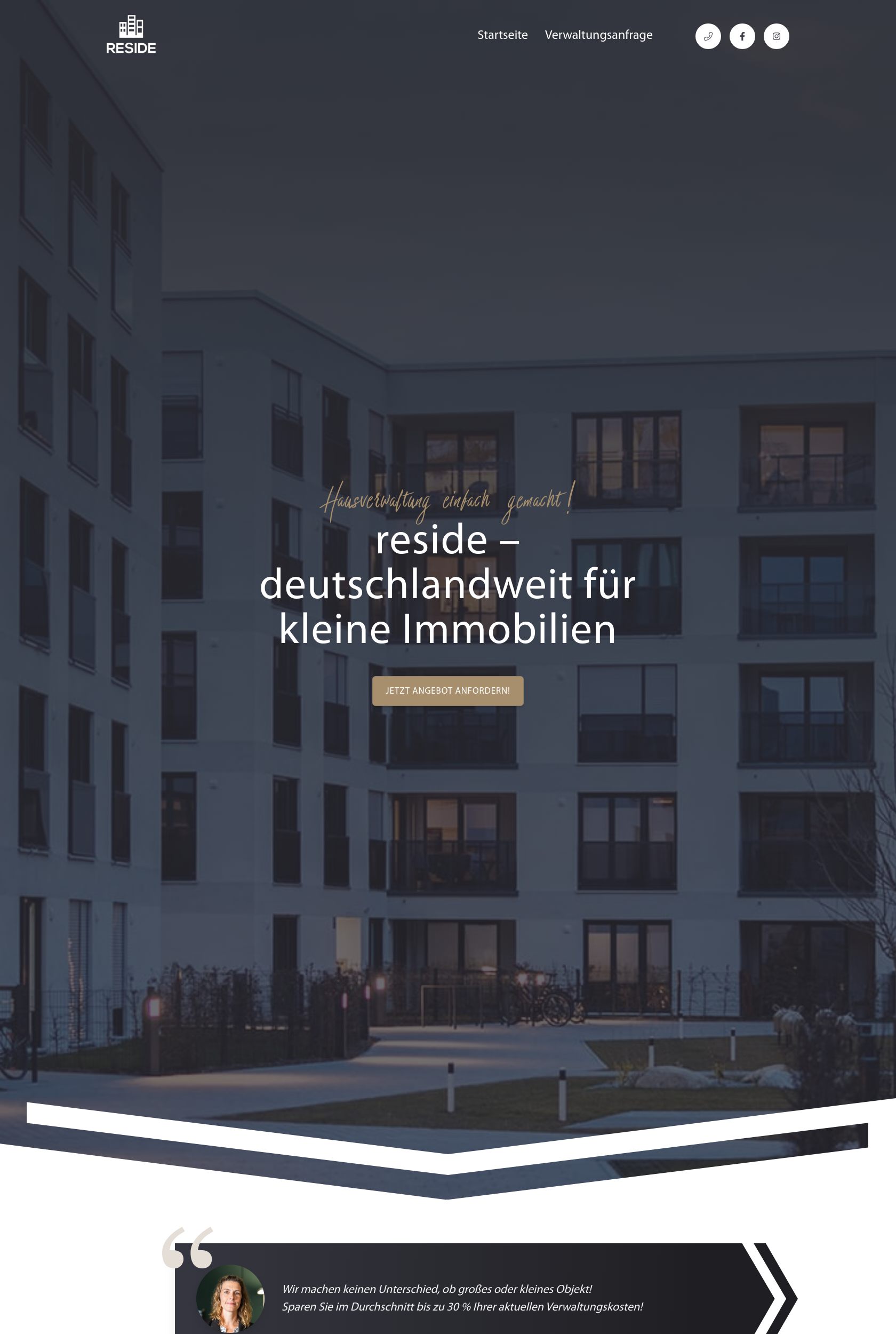 Das Bild zeigt einen Desktop Screenshot der vorgestellten Website