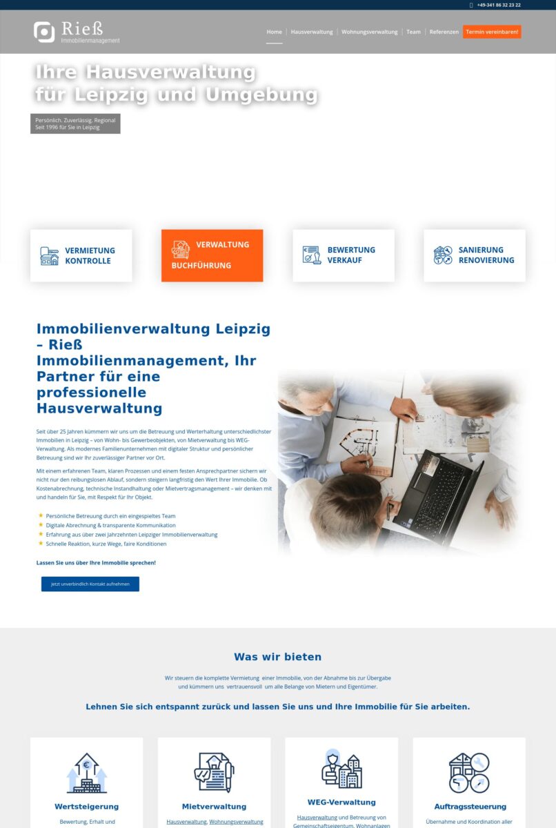 Das Bild zeigt einen Desktop Screenshot der vorgestellten Website