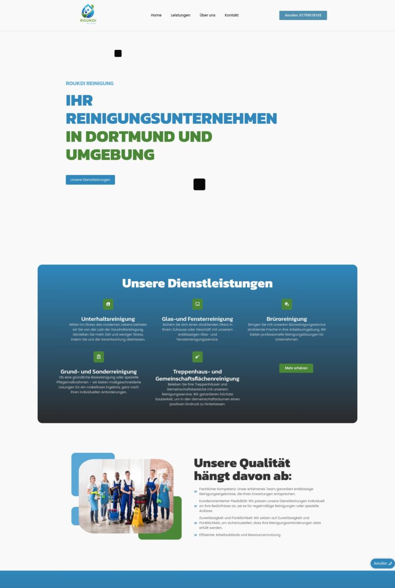 Das Bild zeigt einen Desktop Screenshot der vorgestellten Website