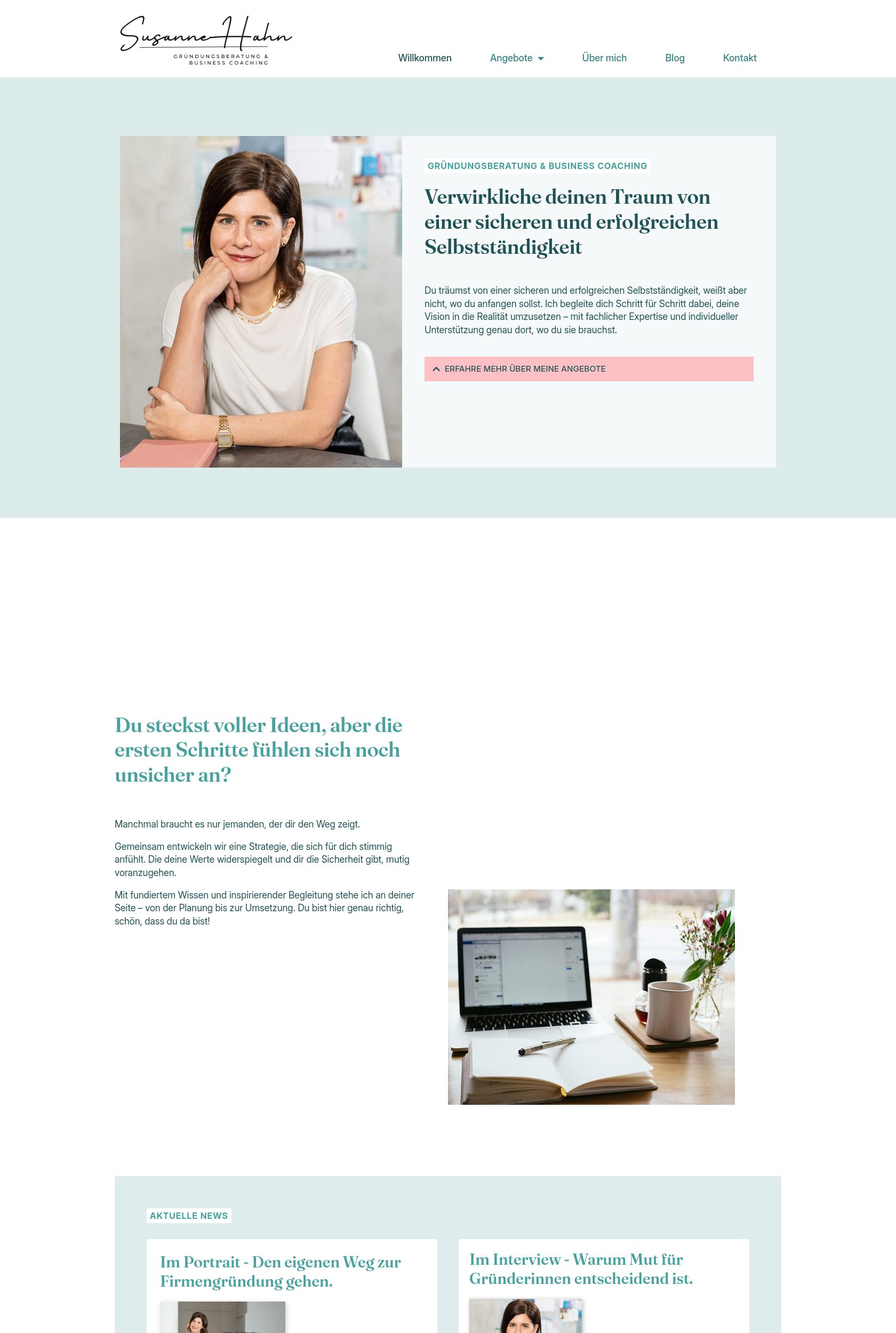 Das Bild zeigt einen Desktop Screenshot der vorgestellten Website