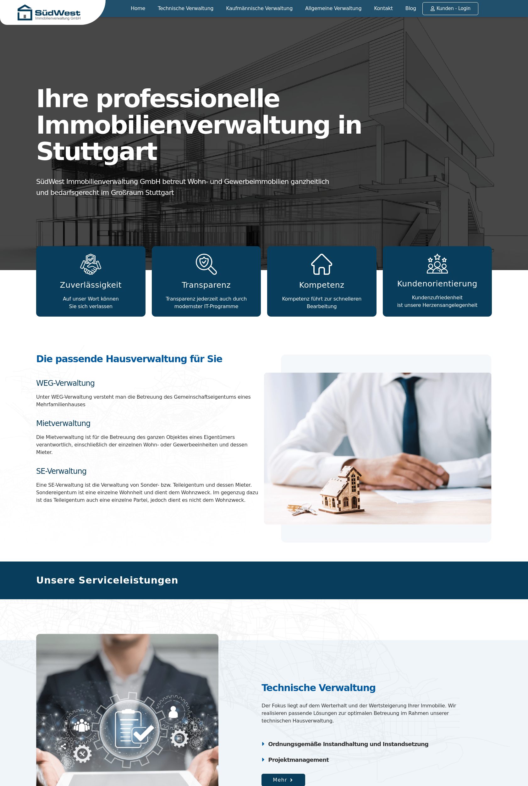 Das Bild zeigt einen Desktop Screenshot der vorgestellten Website