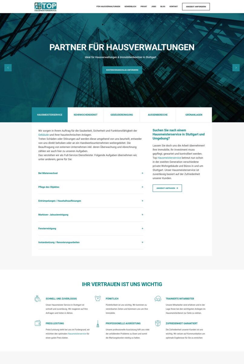 Das Bild zeigt einen Desktop Screenshot der vorgestellten Website
