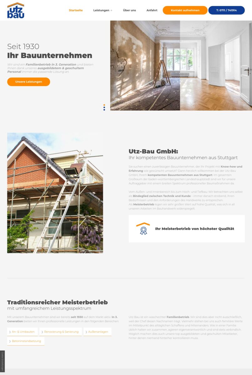 Das Bild zeigt einen Desktop Screenshot der vorgestellten Website